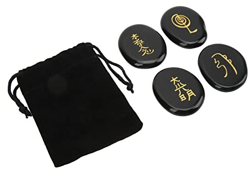 Pssopp Juego de Piedras de Cristal Palm Reiki, Piedras de Chakra de Amatista para Meditación y Curación Energética para Coleccionistas y Entusiastas del Yoga (BLACK)
