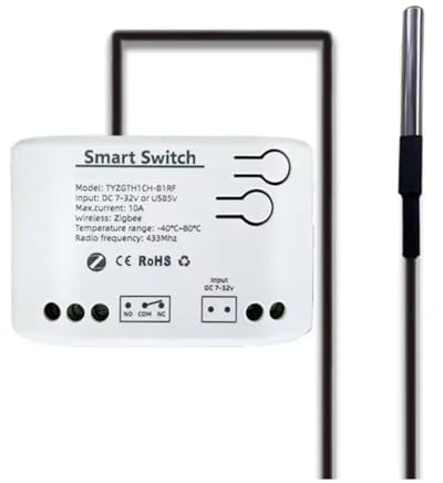 Bortivier Tuya Smart Zigbee-Schalter mit Temperatursensor, Passives Trockenkontakt-Zigbee-Relais, Funktioniert mit Home Assistant, DC 7-32 V