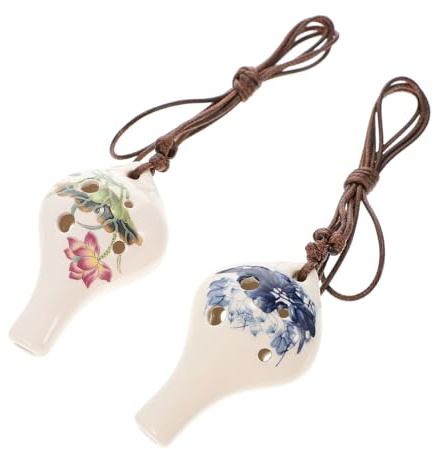SOLUSTRE 2 Stück Keramik Okarinaflöte für Anfänger mit Genauem Ton und Natürlichem Klang Leicht und Kreativ Inklusive Lanyard für Schüler und Kinder Zufälliger Stil