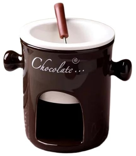 Ceramic Chocolate Chafing Dish Cup with Fork Candle Pot Melting Chocolate Mug Tableware Creative Household Drinking Utensils(Black,400ml)