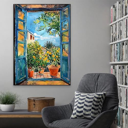 Öppet fönster Henri Matisse Poster Henri Medelhavet Apelsinträd Kustutsikt Canvastavla Heminredning (60x80cm/Utan ram)