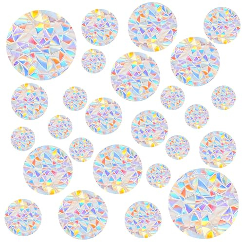 65Pcs Anti-Collision Bird Window Clings, Circle Window Sticker, Reusable Rainbow Vinyl Suncatcher Stickers for Glass