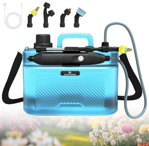 8L Pulverizador Eléctrico para Plantas, Afenau Maquina de Sulfatar Electrica con 4 Boquillas Ajustables, Mochila de Fumigar a Bateria para Céspedes, Jardines y Cuidado de Plantas