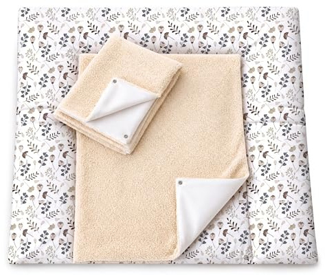 Wickelauflage mit 2 wasserfesten Frotteebezügen – 3-teiliges Set mit Druckknöpfen – Baby Wickelunterlage - Wickeltischauflage aus Baumwolle – 75x75 cm (Breite x Tiefe), Zweige