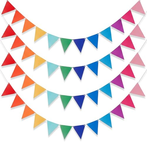 DYIOTF 4 Piezas Guirnalda Banderines Decorativos Multicolor, 16 Metros (4x4m) Banderines Fiesta para Cumpleaños, Boda, Jardín y Decoración Feria de Abril, Banderolas de Tela Triangulares