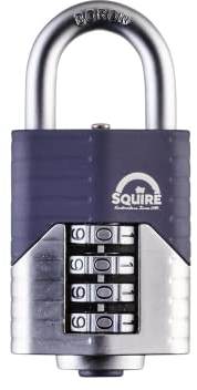 Squire Heavy Duty Padlock (Vulcan Combi 50) - Toughest Open Shackle - 4 Wheel Vulcan Padlock - Steel Cast Alloy for Corrosion Resistance - Weatherproof Lock for Home, School & Shed (Blue, 50 mm)