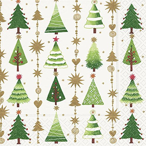 Lot de 20 serviettes de table Motif sapins verts 33 x 33 cm