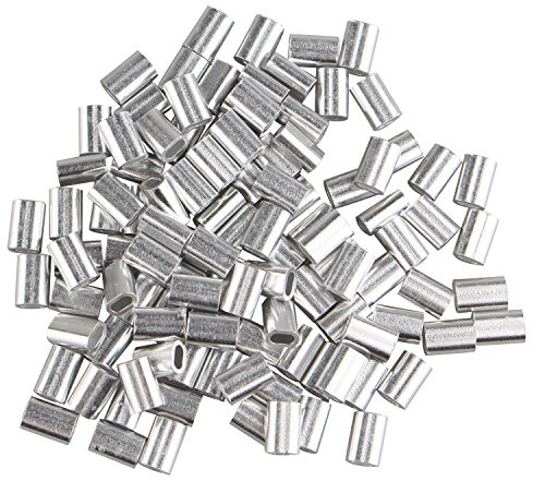 Futheda 100 pcs Aluminum Crimping Loop Sleeve Clips Oval Shaped for 1.5mm Cable Wire Rope Silver Tone