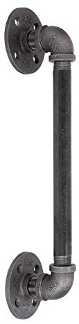 Rustic Industrial Pipe Décor Barn Door Handle, 10 inch - Authentic Industrial Steel Grey Iron Fittings, Flanges and Pipes for Custom Vintage Hanging Doors, DIY Kit with Hardware