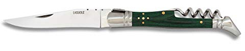Navaja LAGUIOLE Madera Verde Sacacorchos 9 cm para Caza, Pesca, Camping, Outdoor, Supervivencia y Bushcraft Albainox 10657 + Portabotellas de regalo