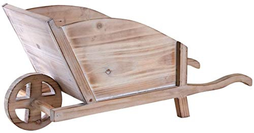 AUBRY GASPARD - Jardinière Brouette Bois - Finitions Brûlées - 67x24x30 cm - Design Rustique - Idéale Plantes et Fleurs - Mobile et Résistante pour Jardin Terrasse