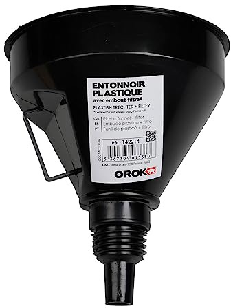 OROK - Entonnoir plastique - Diamètre: 14 cm - Avec bec flexible et filtre - Outil indispensable pour transvaser les huiles usagées lors de la vidange dans un bidon - Longueur totale produit: 36 cm