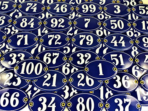 Emaille Schild oval Hausnummer 26 Blau-Weiß Handarbeit