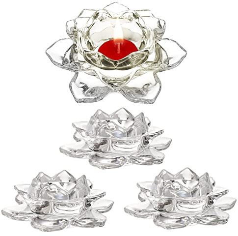 GOLDEAL 4Pcs Lotus Candle Holders, Tealight/Tea Light/Votive Candle Holders Bulk, Clear Glass Candle Holder for Table Centerpiece, Wedding, Party, Home Decor(4 PCS,Clear)
