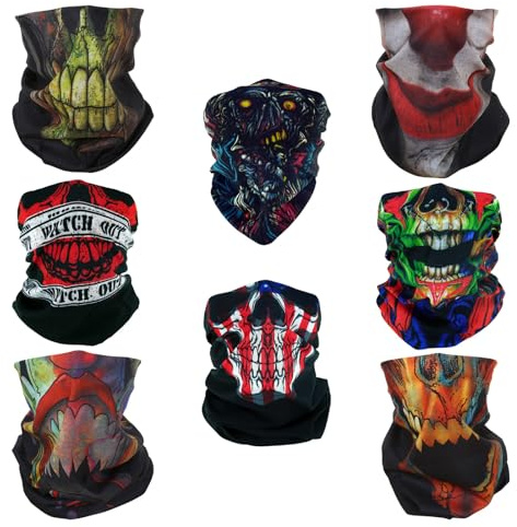 SMEHCF 8 Skull Zombie Pannband Bandana Balaclava Halv Ansiktsmask Sköld Huvud Hår Halsduk Hals Damask Hatt Multipurpose För Kvinnor Män Andas Återanvändbar Tvättbar Röd Svart