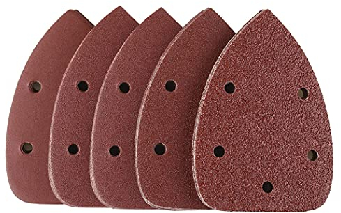 Lot de 50 feuilles abrasives, papier abrasif, 5 trous - 90 x 140 mm - Triangles abrasifs - 10 x grain 40/60/80/120/240 - Pour ponceuse triangulaire Black et Decker