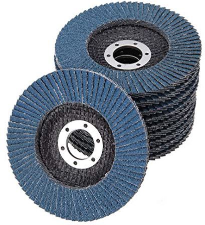 10 dischi abrasivi lamellari da 115 mm, a grana piatta, 60 dischi lamellari blu