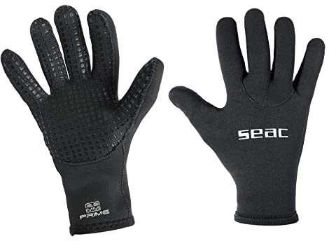 SEAC Unisex-Adult Prime Gloves 5 mm Neopren-Tauchhandschuhe, nylongefüttert, rutschfeste Handfläche, schwarz, M
