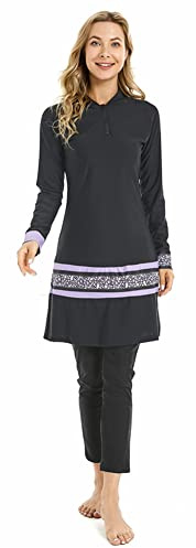 TaissBocco Traje de baño musulmán para Mujer Traje de baño islámico 3 uds Burkini Traje de baño de Cobertura Completa de Talla Grande Traje de baño Modesto(XXL, T3)