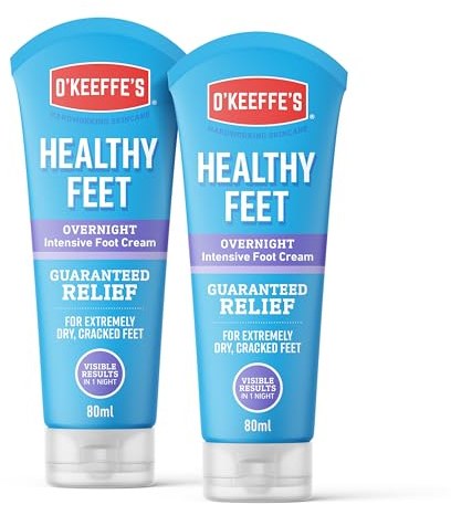 O’Keeffe’s Healthy Feet Overnight, 2 x 80ml Tubes – Intensive Foot Cream for Extremely Dry, Cracked Feet | Visible Results in 1 Night