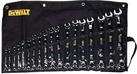 DEWALT Ringmaulschlüsselsatz 15° abgewinkelt ISO 3318 DIN 3113 7-24 mm 18-teilig