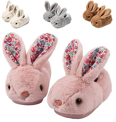Hitopteu Zapatillas de Estar por Casa Niño Niña Zapatillas Casa Invierno de Peluche Caliente Pantuflas de Conejo Suaves y Antideslizantes para bebé Rosa A 24/25 EU 170