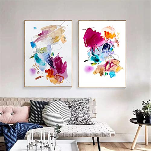 Sarah Duke 2er Set Abstrakt Poster, Bunt Aquarell Kunst Wandbilder, Ohne Rahmen Stilvolles Leinwandposter, Modern Wanddeko für Schlafzimmer Wohnzimmer (50 x 70 cm)