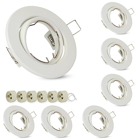 ZMH 6ER Einbaurahmen GU10 Set - Einbaustrahler Rahmen Einbauleuchte Weiß Fassungen 230V mit Sockel Lochdurchmesser 50mm Einbauspots Rund aus Metall Schwenkbar 30° Spot für LED Leuchtmittel Halogen