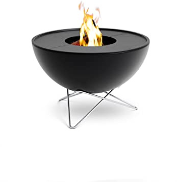 höfats - Bowl 57 Plancha Set tief - raucharme Verbrennung - Feuerstelle und Plancha Grill - kippbarer Feuerkorb inkl. 2 Plancha Grillplatten - Stahl emailliert – schwarz, Ø 57 cm