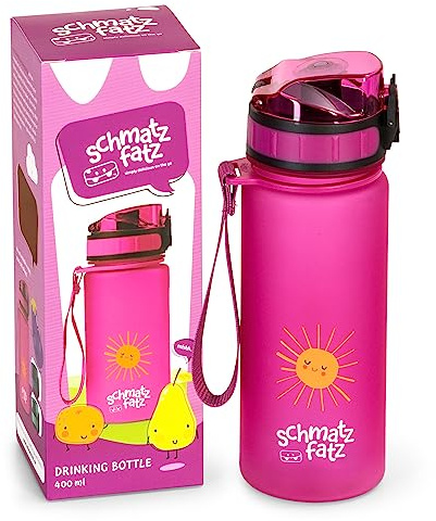 schmatzfatz Gourde Enfant 400 ml - Étanche avec Fermeture 1-Clic, Tritan Sans BPA et Sans Goût, Infuseur à Fruits, Anse de Transport, pour Crèche et École, Compatible Boissons Gazeuses