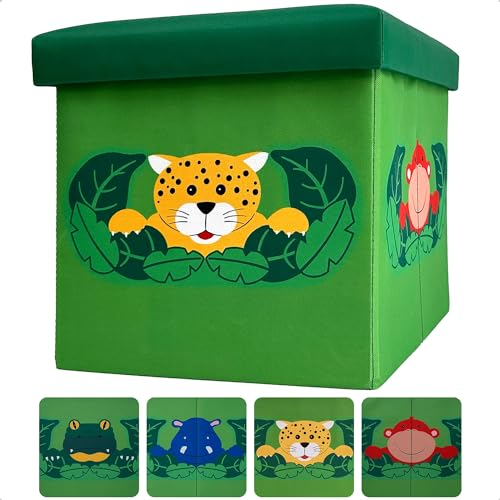 WIESEN.design Spielzeugbox DSCHUNGEL 33L (1 Stück) -belastbar bis 150 kg- Spielzeugkiste mit Deckel, Kindersitzbank mit Stauraum, Spielzeug Aufbewahrung, Kinderbank, Spielzeugtruhe mit Deckel