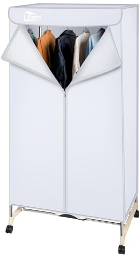 Uten elektrisk klädtork, bärbar garderob, varmluftstork, dubbla lager, stor kapacitet 1 500 W för lägenhet, grå