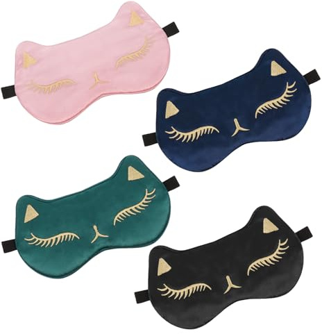 Heyu-Lotus 4 Stück Augenmaske zum Schlafen, weiche süße Katzen-Schlafmaske, verstellbarer Riemen, Schlafmasken, Augenabdeckungen, Augenbinden für Damen, Herren, Kinder