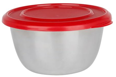 Equinox 530624 - Ciotola da cucina in acciaio inox, 500 ml, Ø 13 cm, H 6,5 cm, ciotola per frullatore con coperchio ermetico in plastica rossa