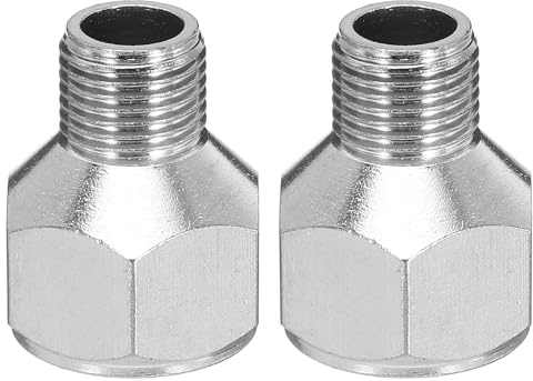 PATIKIL 1/8 to 1/4 Air Brush Hose Adapter, 2PCS 1/8 BSP Male to 1/4 BSPT Female Fitting Conversion Adapter Nipple Metal Connector for Air Compressors
