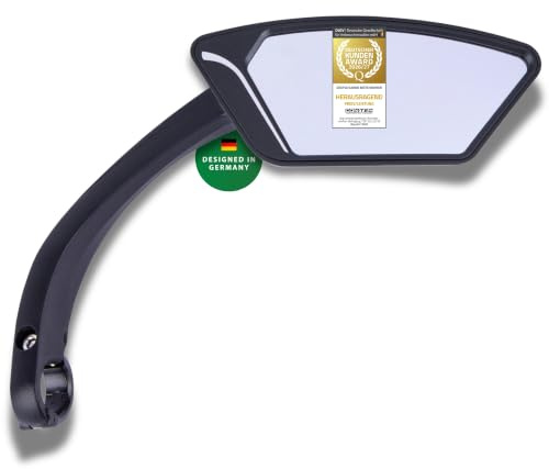 CONTEC Fahrrad-Rückspiegel E-View rechte Seite, Nylonrahmen mit Glasfaser, für Lenker 22,2 mm, 360° verstellbarer Spiegelkopf, Glare Linse, Schwarz