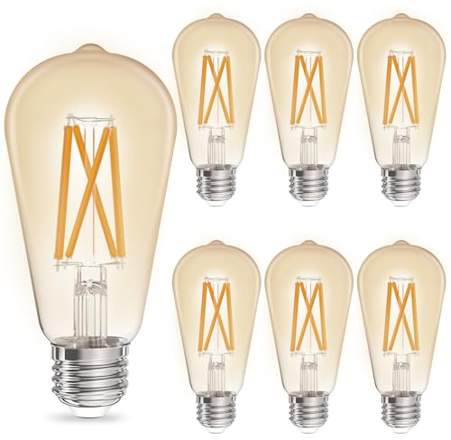 ST19 Filament Amber Glow Vintage Edison Light Bulb Filament Bulb 5W with Amber Glass, 90+ High CRI, Dimmable 2200K Amber White, E26 Medium Base, UL Listed