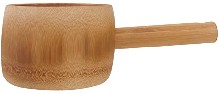 LABRIMP Bamboo Water Ladle with Long Handle 8.66In Smooth Surface Garden and Household Water Scoop for Bath and Kitchen Use