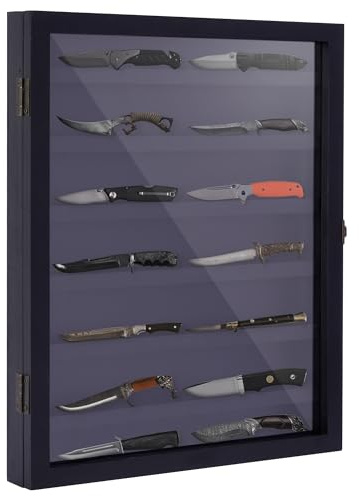 Pocket Knife Display Case - Knife Display Case for Wall, Acrylic Lockable Display Cabinet, Military Folding Pocket Knife Holder with Uv Protection, 17.5x14.2x1.9in