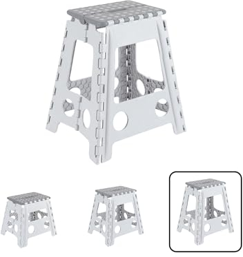 ARREGUI TB-045-G Sgabello Pieghevole Multiuso | Sgabello per Adulti o Bambini | Scala Pieghevole | Scalino | Sgabello per cucina, bagno, campeggio | 45 cm di altezza | Bianco e Grigio