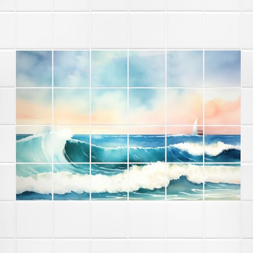 GRAZDesign Fliesenaufkleber Bad Meer Aquarell maritim Fliesenbild selbstklebend Wandbild für Fliesen - 10x10cm / 93x62cm