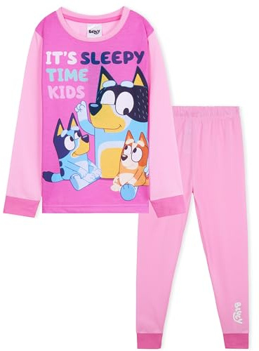 Bluey Girls Long Pyjama Set, Comfy Breathable Loungewear - Gifts for Girls (Pink, 2-3 Years)