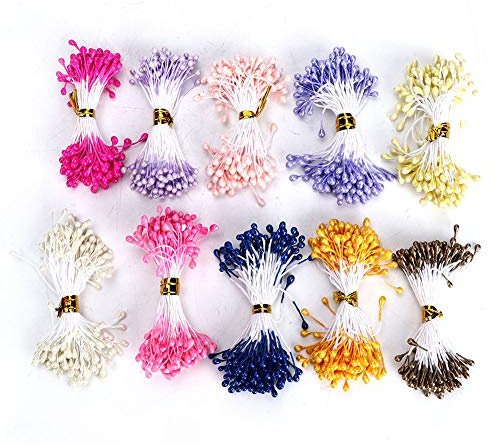 Wifehelper 900 Stück Künstliche Staubblätter, Doppelkopf-Perlen, 3 mm, Mehrfarbenset, für DIY-Kunstblumen, Hochzeitsdekoration, Schmuck