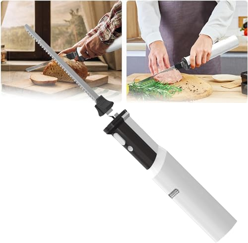 YEHOZZ Couteau à Pain électrique Ménage Gâteau Pâtisserie Boulangerie Viande Congelée Couteau à Pain électrique en Acier Inoxydable avec 2 Dentelés pour Viandes, Volaille, Pain