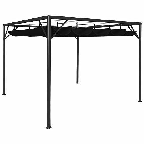 Iiaky Chapiteau de Jardin avec auvent rétractable 3x3 m Anthracite,Parasols Et Stores pour Patio,Parasol pour Balcon,Coupe Vent Terrasse