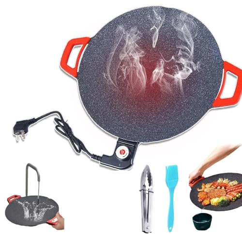MEDSEF Non-stick Electric Indoor Grill Pan,Multi-functional Korean Electric Indoor Grill, Portable Smokeless Grill Pan,Adjustable Temperature (15.75 inch)