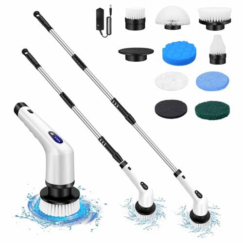 Elektrischer Spin Scrubber, 8 Austauschbaren Bohrbürstenköpfen, Große Leistung mit 2 Einstellbaren Geschwindigkeiten, Duschreiniger Bürste für Badezimmer, Badewanne, WC, Küche