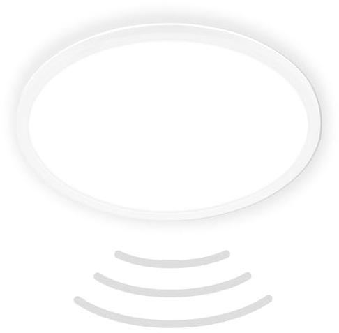 BRILONER - LED Deckenlampe mit Bewegungsmelder 3m Reichweite IP44, neutralweiße Lichtfarbe, flach, 120 Grad Erfassung, Deckenleuchte, LED Panel, Badlampe, Badezimmerlampe, 42x3 cm, Weiß