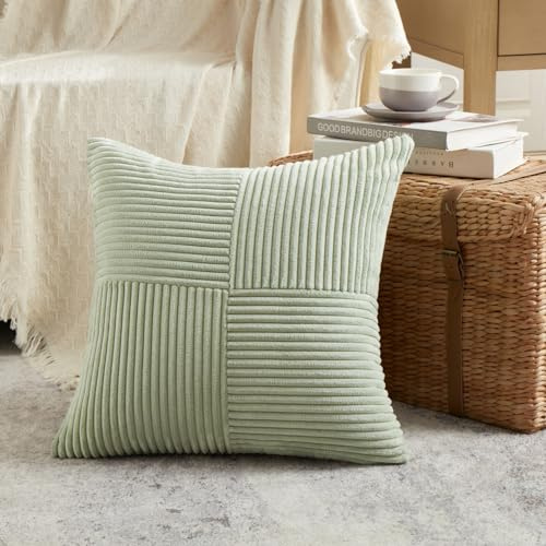 FDTERN 1 Stück Salbeigrün Kissenbezug 70x70 cm Weich Kordsamt Kissenbezüge Kissenhülle Dekokissenbezug Sofakissen Dekokissen Boho Deko für Sofa Schlafzimmer Wohnzimmer Balkon (Ohne Kissenfüllung)