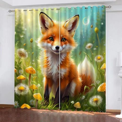 Generisch Vorhang Blickdicht Tiere Fuchs 2 Stück H 160Cm X B 70Cm,Gardinen Kurz Modern Fenster Mit Ösen,Verdunklungsvorhänge Lichtundurchlässig Kinderzimmer,Kinder Vorhang Verdunkelung,B12